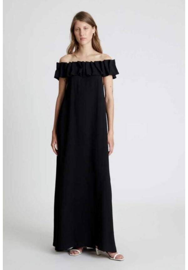 Vestido largo escote barco  negro