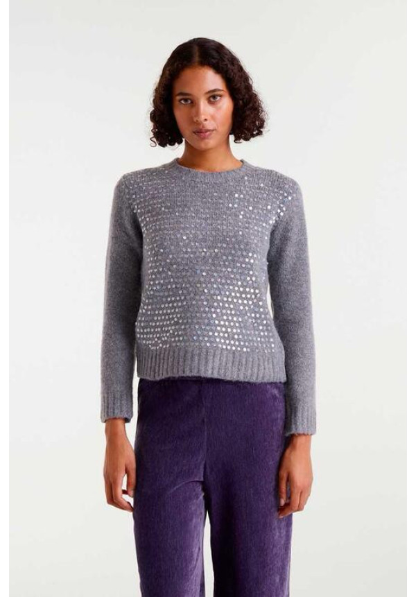 Jersey de punto gris con lentejuelas
