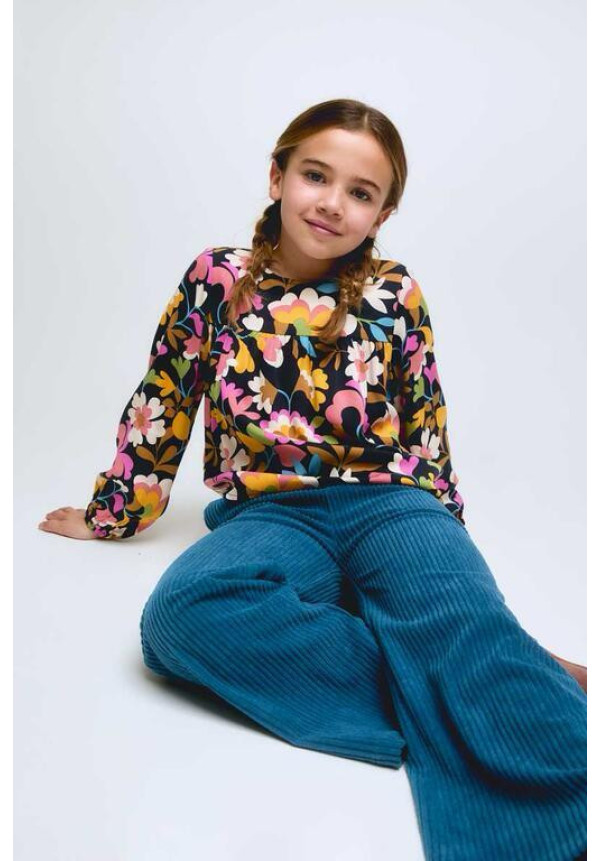 Pantalón ancho pana de niña color azul