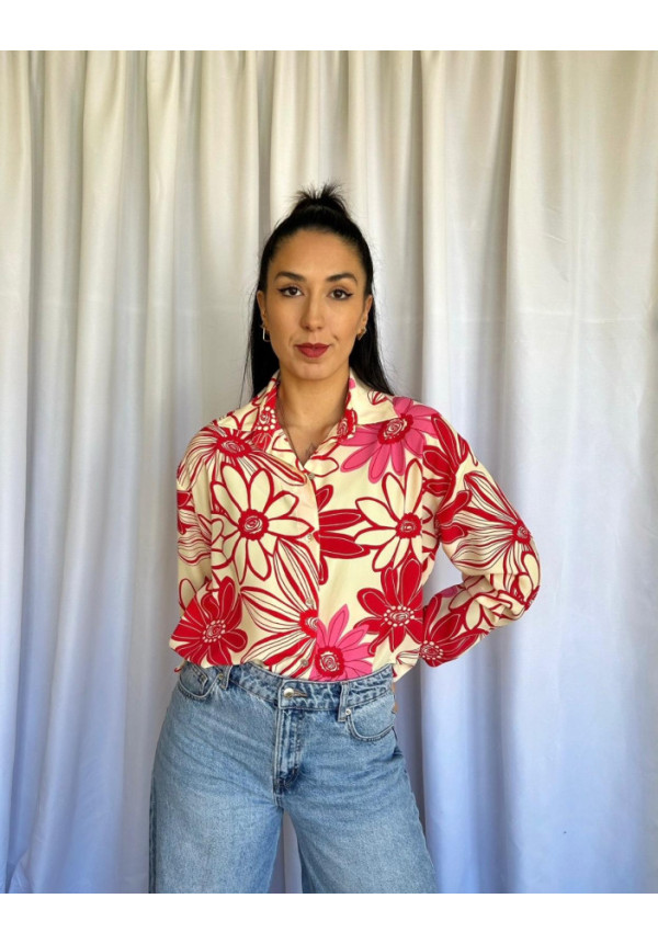 Camisa Sangra Flores Vainilla