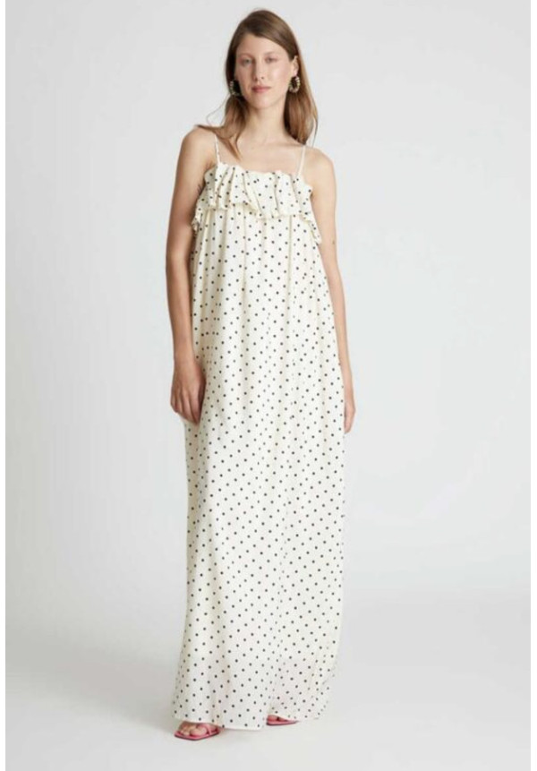 Vestido largo estampado de lunares blanco