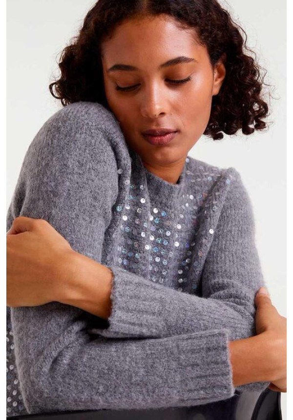 Jersey de punto gris con lentejuelas