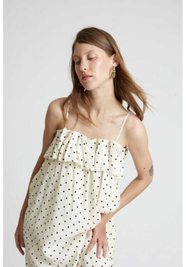 Vestido largo estampado de lunares blanco