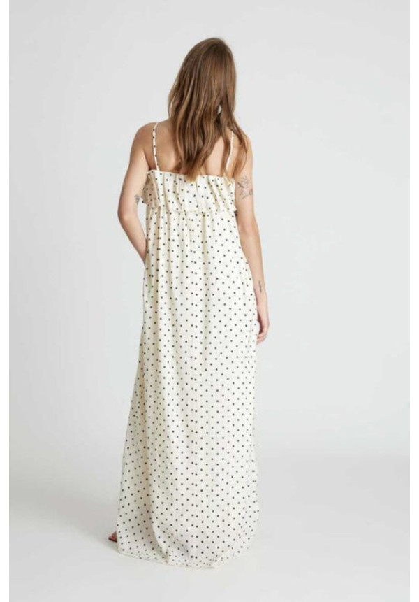 Vestido largo estampado de lunares blanco