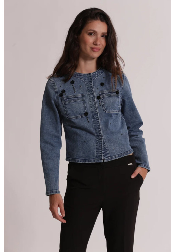 Chaqueta Vaquera Corta Apliques Florales