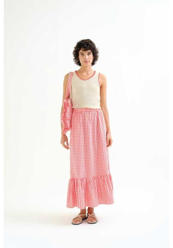 Falda 100% algodón cuadros  vichy rojo