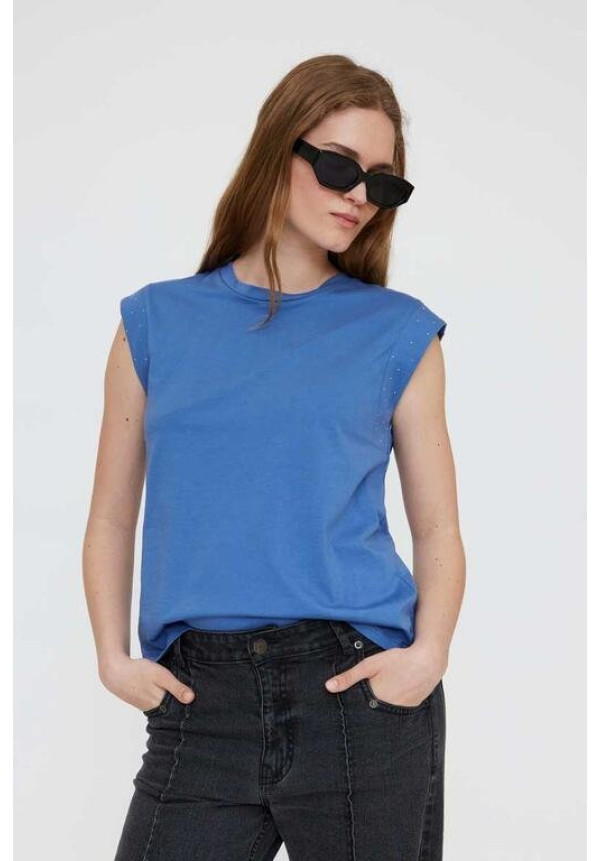 Camiseta manga corta azul 100% algodón