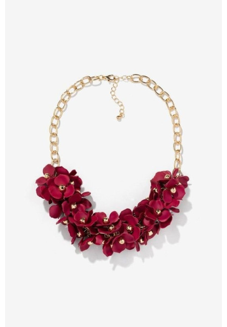 Collar dorado flores burdeos