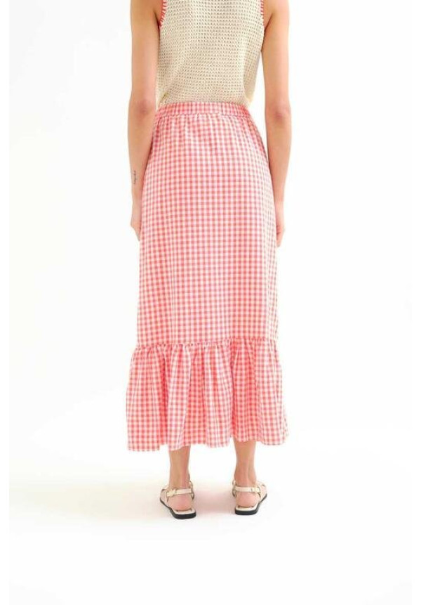 Falda 100% algodón cuadros  vichy rojo