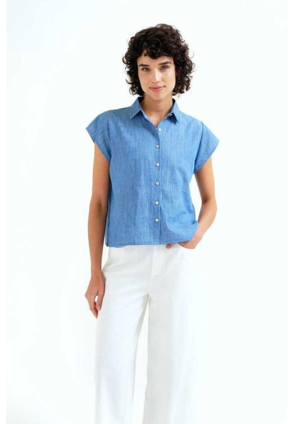 Camisa 100% algodón chambray azul  claro