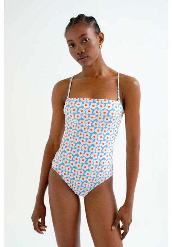 Bañador con escote recto  estampado Popcorn