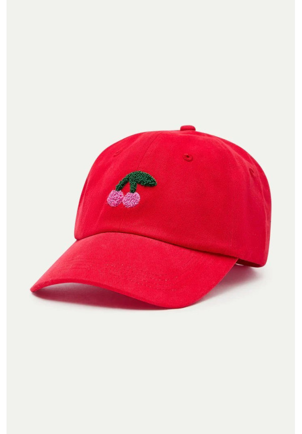 Gorra roja con bordado de cerezas