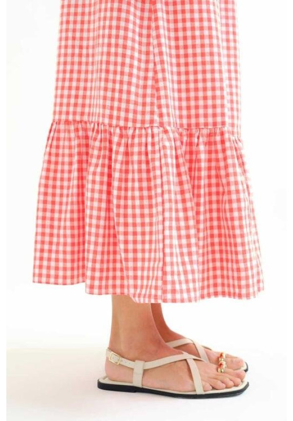 Falda 100% algodón cuadros  vichy rojo