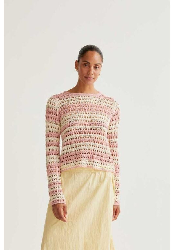 Top de punto calado con rayas blanco y rosa