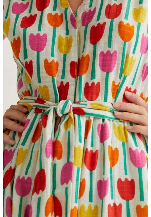 Vestido largo con estampado tulipanes