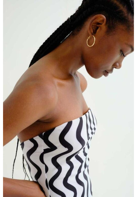 Bañador escote recto estampado Wave Black & White