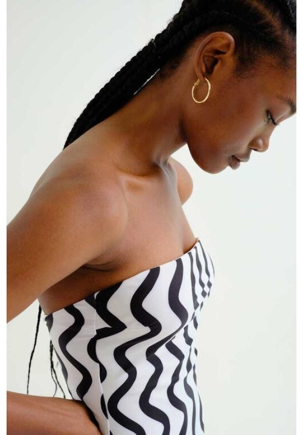 Bañador escote recto estampado Wave Black & White