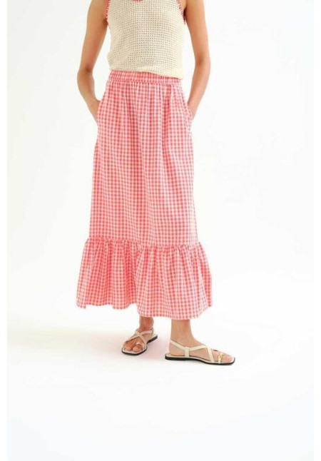 Falda 100% algodón cuadros  vichy rojo