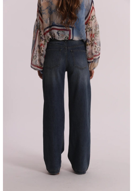 Pantalón vaquero Wide Leg tiro medio oscuro