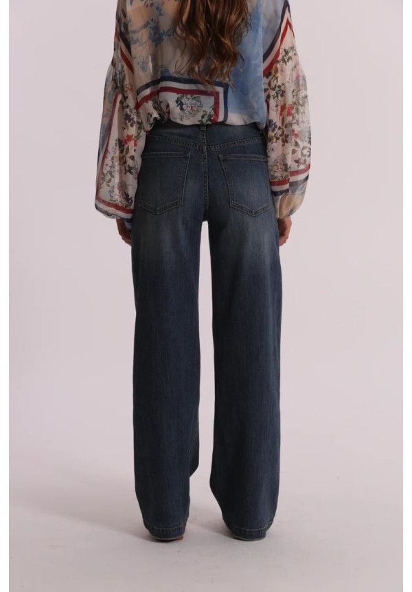Pantalón vaquero Wide Leg tiro medio oscuro