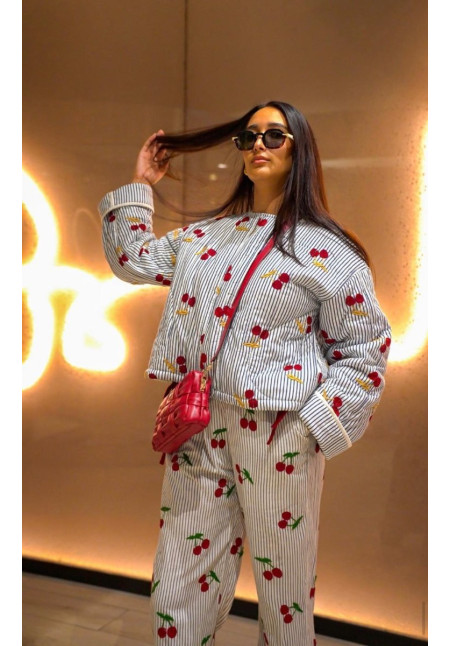 Bomber rayas y cerezas 100%