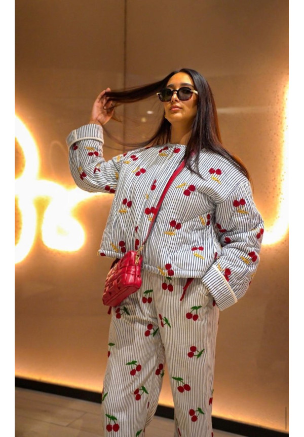 Bomber rayas y cerezas 100%