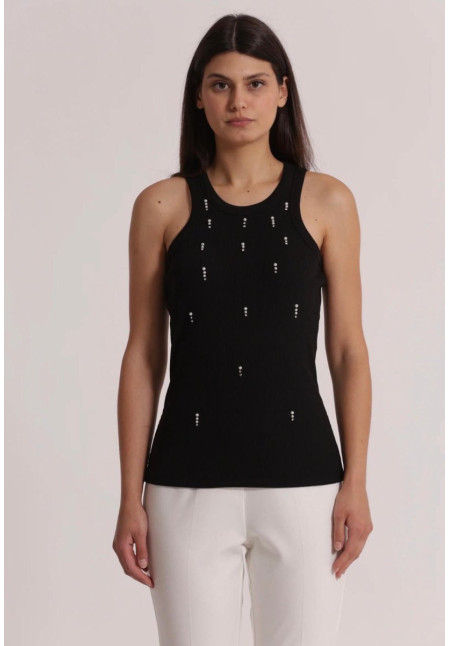 Camiseta de canalé con pedrería