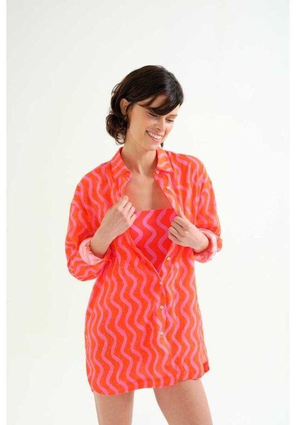 Camisa playera con estampado  Wave Red & Pink