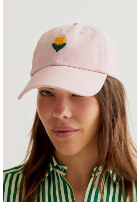 Gorra rosa con bordado de tulipán