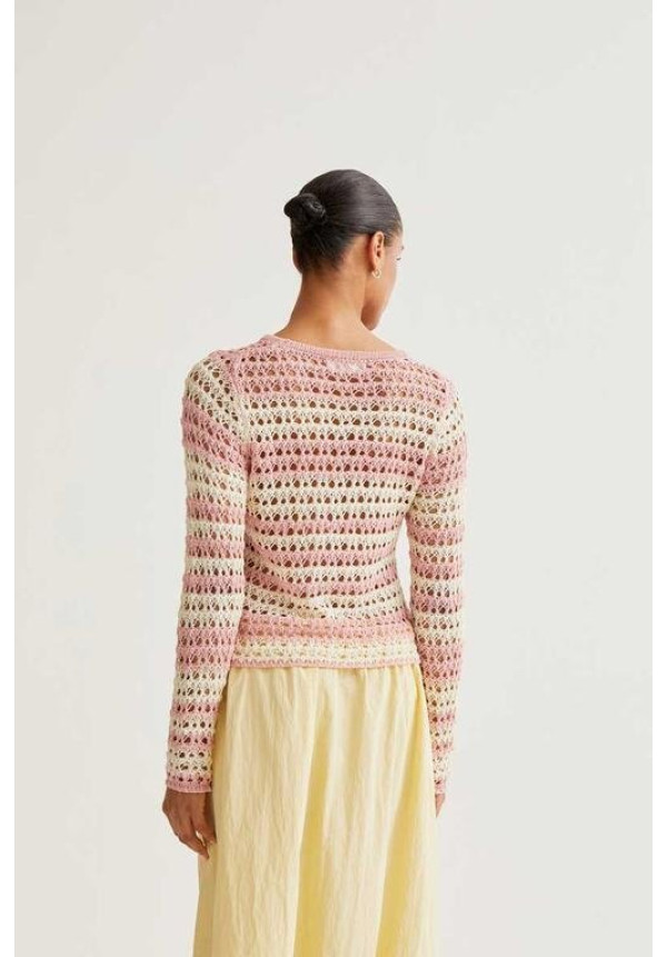 Top de punto calado con rayas blanco y rosa