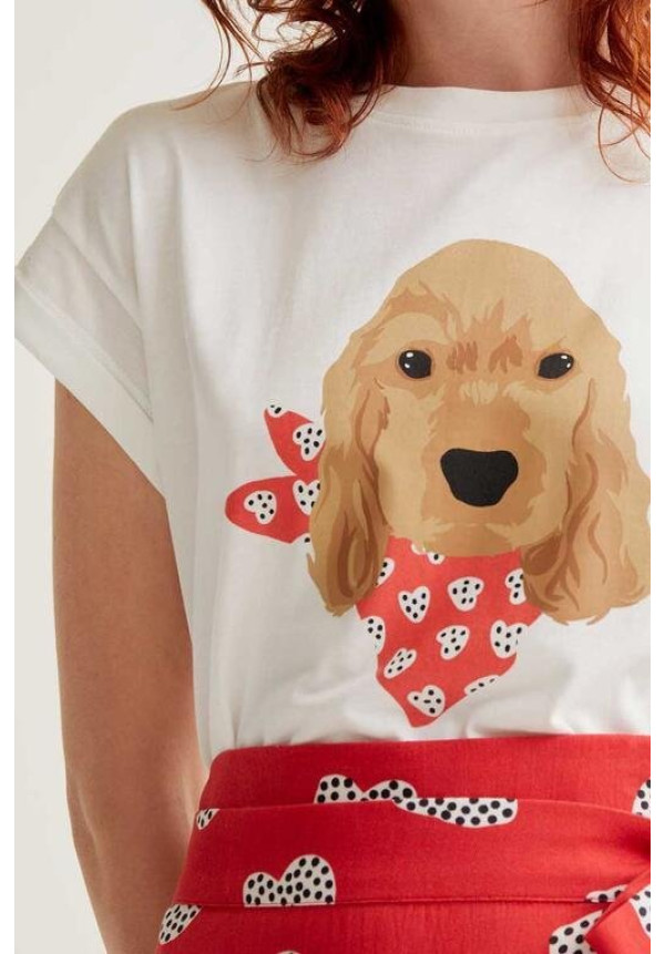 Camiseta con estampado de perrito coker