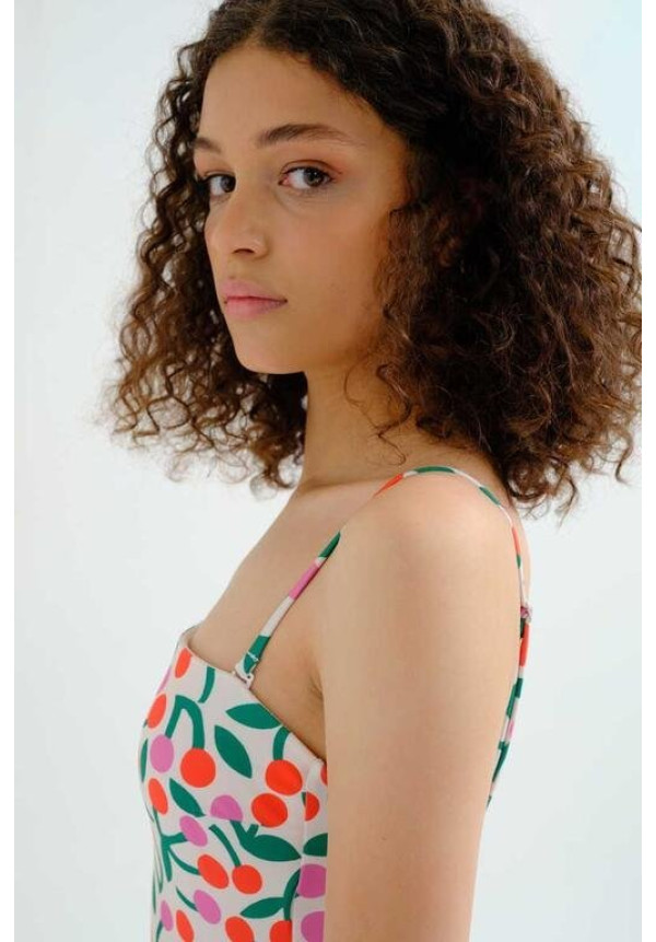 Bañador escote recto estampado Guinda