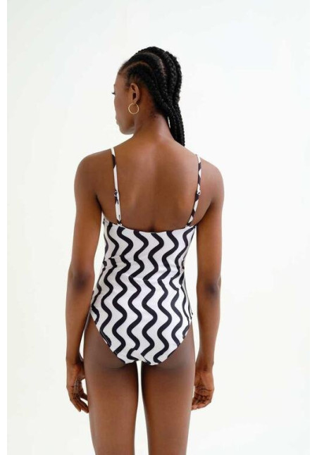 Bañador escote recto estampado Wave Black & White