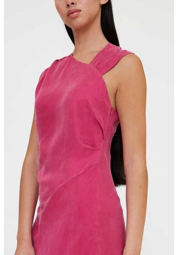 Vestido largo asimétrico fucsia