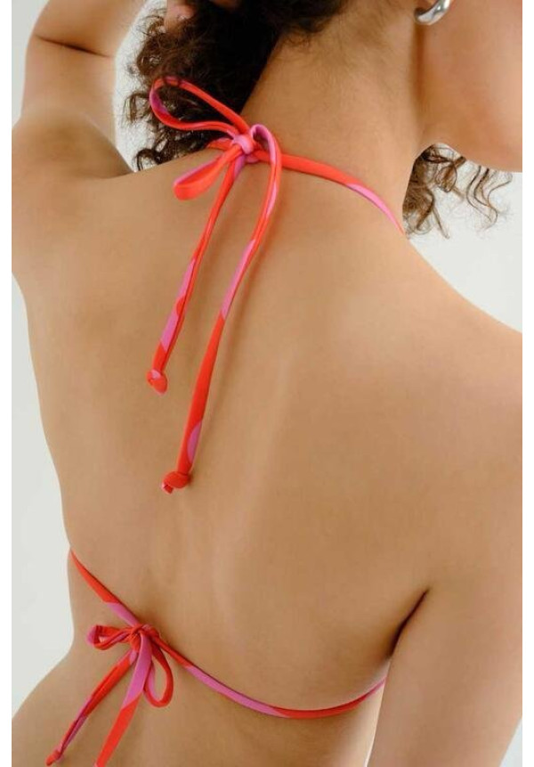 Top bikini tringular estampado Wave ÇRed & Pink