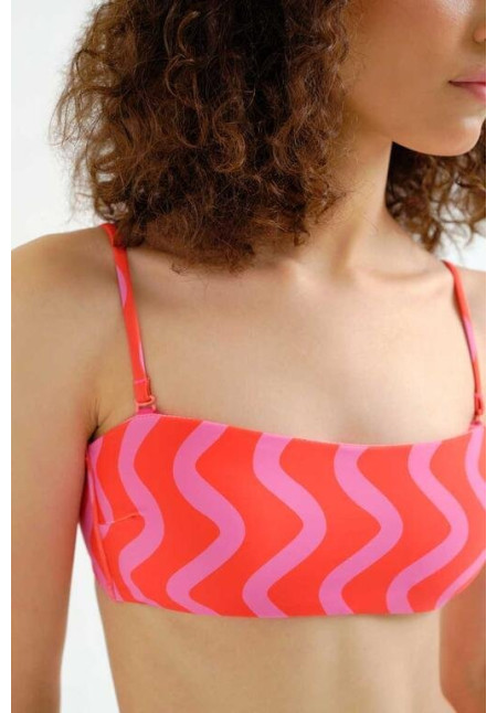 Top bikini recto estampado Wave  Red & Pink