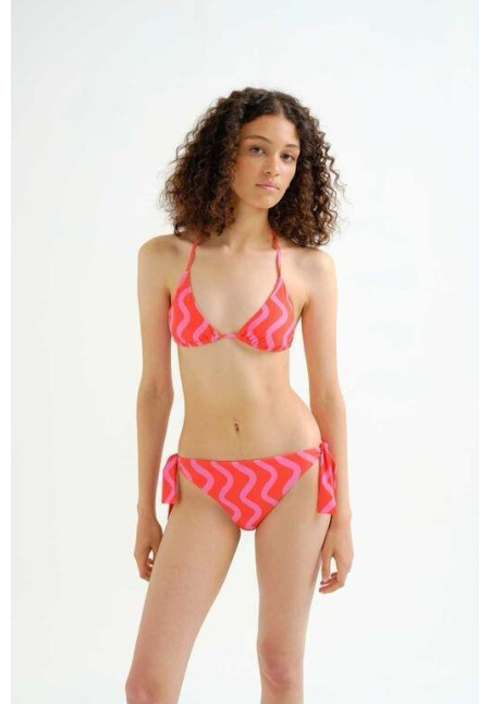 Top bikini tringular estampado Wave ÇRed & Pink