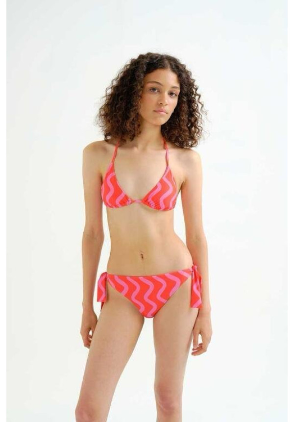 Top bikini tringular estampado Wave ÇRed & Pink