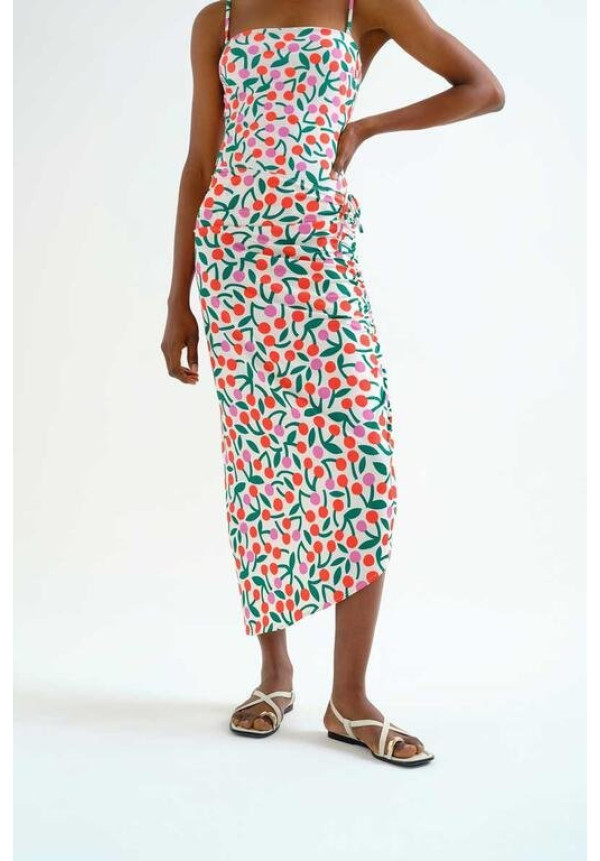 Falda midi con estampado Guinda