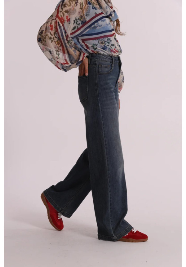 Pantalón vaquero Wide Leg tiro medio oscuro