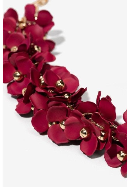 Collar dorado flores burdeos
