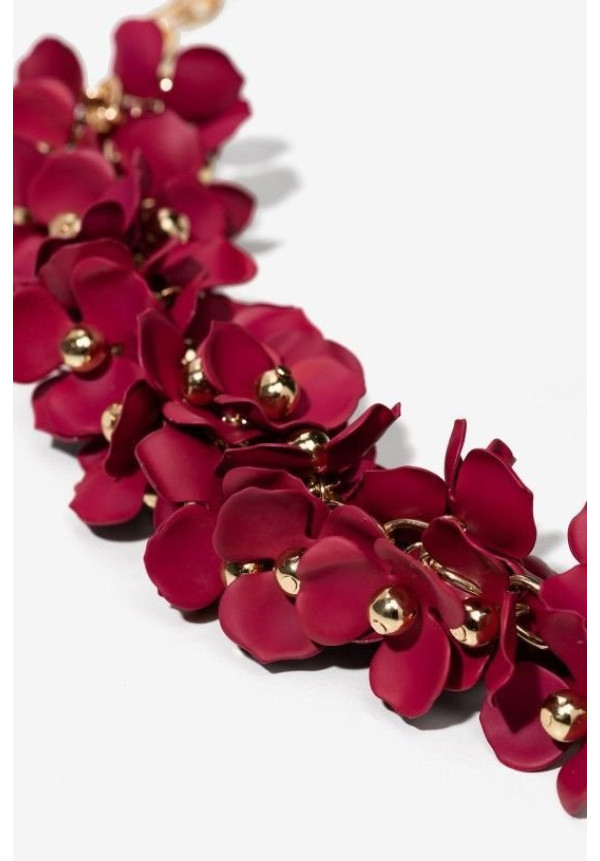Collar dorado flores burdeos