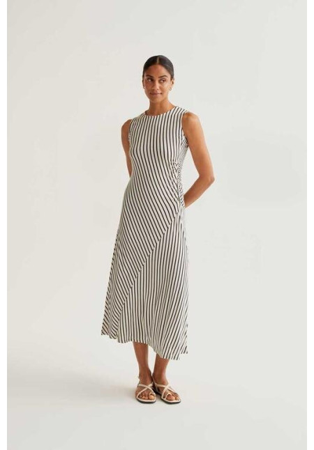 Vestido largo con estampado de rayas negro