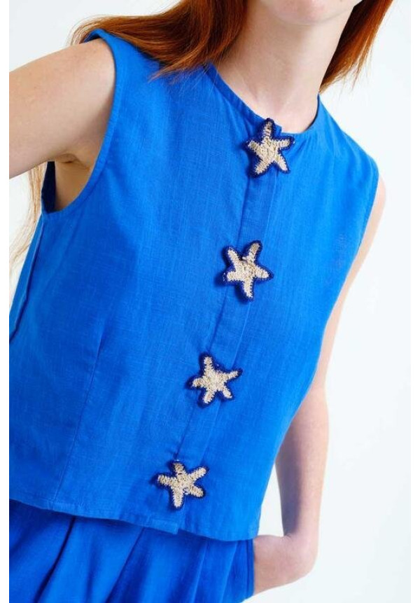 Top 100% algodón azul marino con  aplique de estrellas