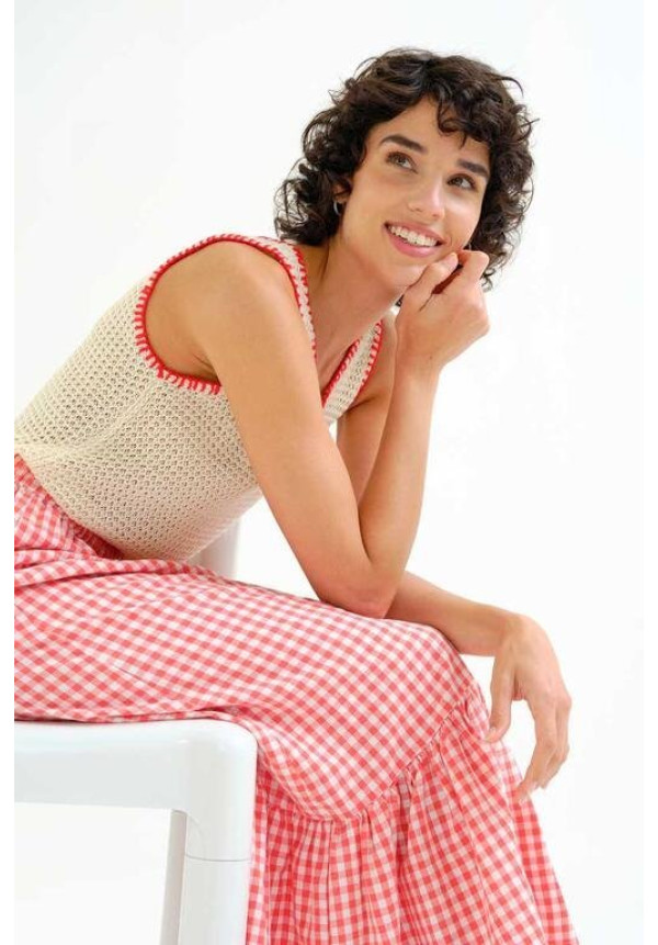 Falda 100% algodón cuadros  vichy rojo